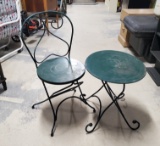 Heavy Iron Folding Patio Chair & Matching Folding Side Table