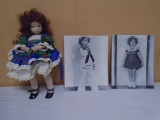 Shirley Temple Porcelain Doll & (2)8x10 Pictures