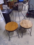 2 Matching Iron Oak Seat Ice Cream Chairs