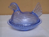 Vintage Indiana Glass Blue Glass Hen on Nest