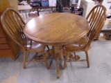 Round Solid Oak Pedistal Dining Table w/ 2 Chairs