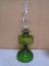 Vintage Green Glass Oil Lamp