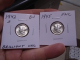 1942 S-Mint and 1945 Mercury Dimes