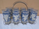 Set of 8 Vintage Hazel Atlas Slateblue Grapevine Drinking Glasses