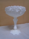 Fenton Cabbage Rose Milk Glass Compote