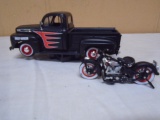 1:24 Scale Die Cast 1948 Ford F1 Pick-Up & Harley Davidson Motorcycle