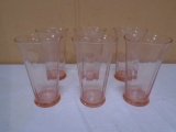 Set of 6 Pink Depression Glass Glasses