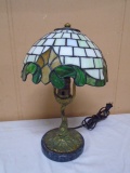 Marble Base Leaded Glass Shade Table Lamp