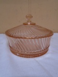 Vintage Pink Swirl Glass Covered Dish