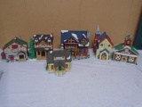 Group of 6 Porcelain Lighted Houses & Buildings