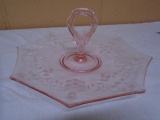 Lancster Pink Jubilee Depression Glass Sanwich Server Tray