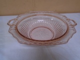 Pink Depression Glass Large Serving Bowl w/ Handles