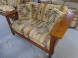 Bassett Solid Oak Loveseat w/ Cushions & Pillows