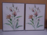 (2) Matching Beautiful Wood Framed Floral Canvas Wall Art Pieces