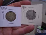 1909 D-Mint and 1916 D-Mint Barber Quarters