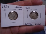 1924 D-Mint and 1927 S-Mint Mercury Dimes