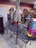 Wrought Iron Patio Table w/ 2 Chairs & Umbrella