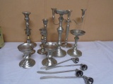 Large Group of Metal Candle Holders & Snuffers