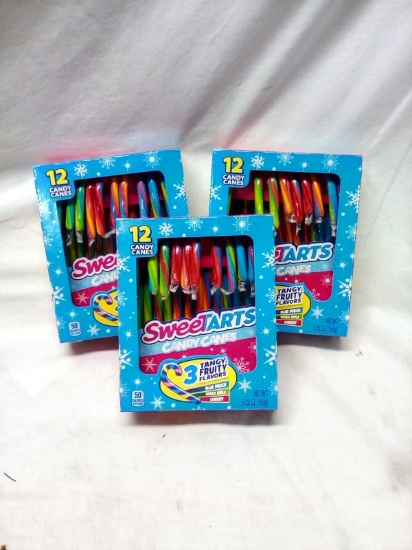 Three boxes of Sweet Tart Candy Canes 12 Canes per box Dated Sept. 2023