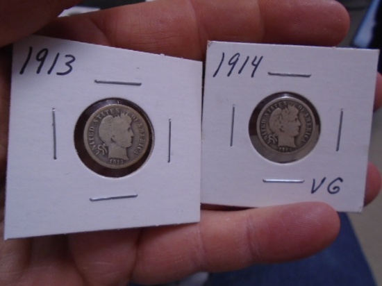 1913 and 1914 Barber Dimes