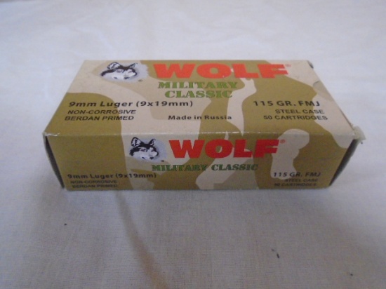 50 Round Box of Wolf 9 MM Luger Cartridges