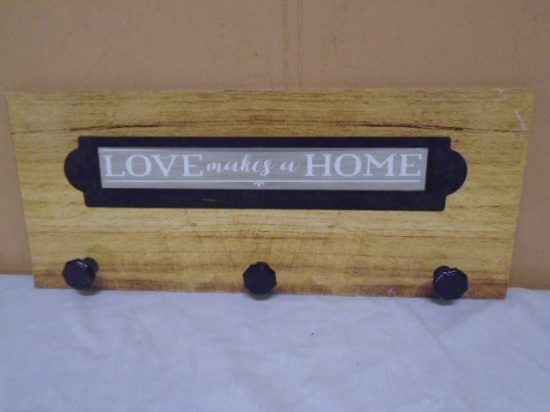 Wooden "Love Makes a Home" Wall At w/3 Hooks