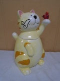 Cat Cookie Jar w/ Red Bird