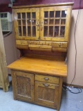 Antique 2pc Stepback Kitchen Cabinet w/ Glass Doors on Top