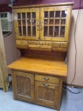 Antique 2pc Stepback Kitchen Cabinet w/ Glass Doors on Top