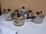 4pc Set of Revere Ware Copper Bottom Stainless Cookware