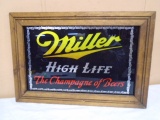 Miller High Life Wood Framed Glass Bar Sign