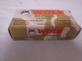 50 Round Box of Wolf 9 MM Luger Cartridges