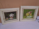 2 Vintage Look Framed Floral Pitcures