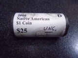 25 Dollar Full Roll of 2016 Native American $1 Coins