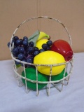 Vintage Metal Wire Basket Filled w/Artificial Fruit