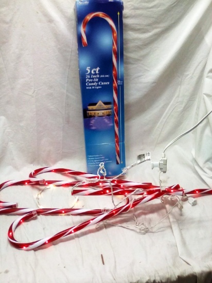 Qty. 5 Pre-Lit Candy Canes 26" tall