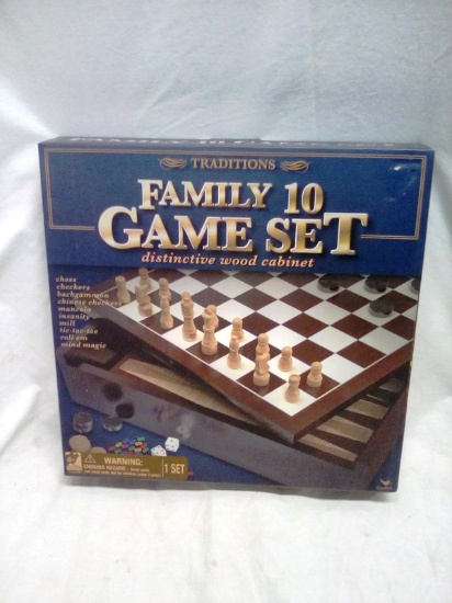 Family 10 Game Set Boards with Wood Cabinet