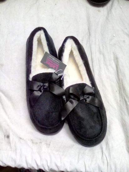 Black Sherpa Lined House Shoes