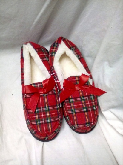 Red Plaid Sherpa Lined House Shoes