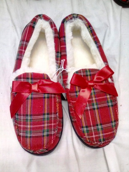 Red Plaid Sherpa Lined House Shoes