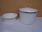 Vintage White Enamelware Pot w/ Lid & Small Wash Pan