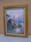 Beautiful Oak Framed Ship Dock Oil Painting On Canvas