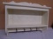 White Painted Wall Shelf w/Tin Back and 4 Hooks