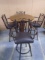 Beautiful Solid Oak Pub Height Round Table w/ 4 Iron Cushioned Swivel Stools