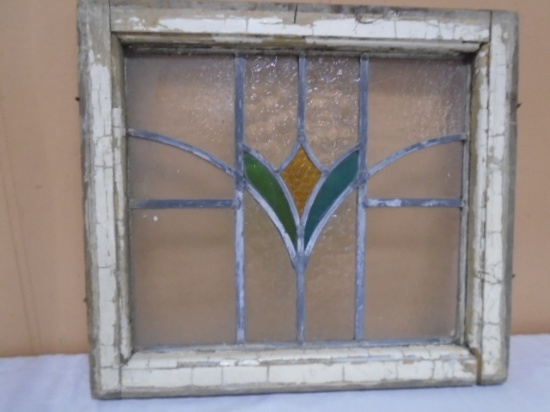 Antique Wood Frame Stained Glass Window