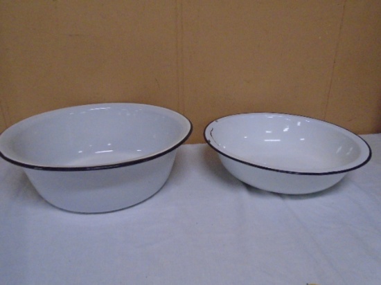 2 Pc. Group of Vintage Porcelain Over Steel Wash Pans