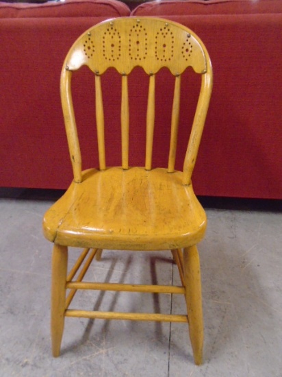 Antique Plank Bottom Chair w/Decorative Back