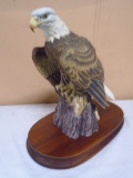 Beautiful Porcelain Bisque Eagle Statue on Wood Display