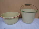 Vintage Enamelware Pan & Pail