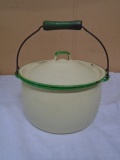 Vintage Small Enamelware Pot w/ Lid & Handle
